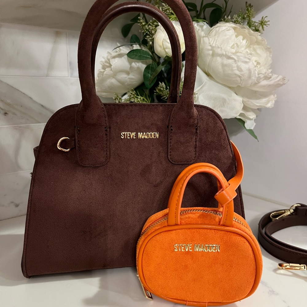 Steve Madden Chocolate Brown and Vibrant Orange Satchel Set